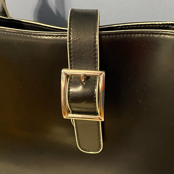 Wilson's Leather Large Black with Off White Tote/Laptop Bag W/Buckle Clasp - Picture 8 of 10